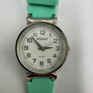 3/$30 Gossip Watch Women Silver Tone White Dial Green Silicone Band Fashion 9"